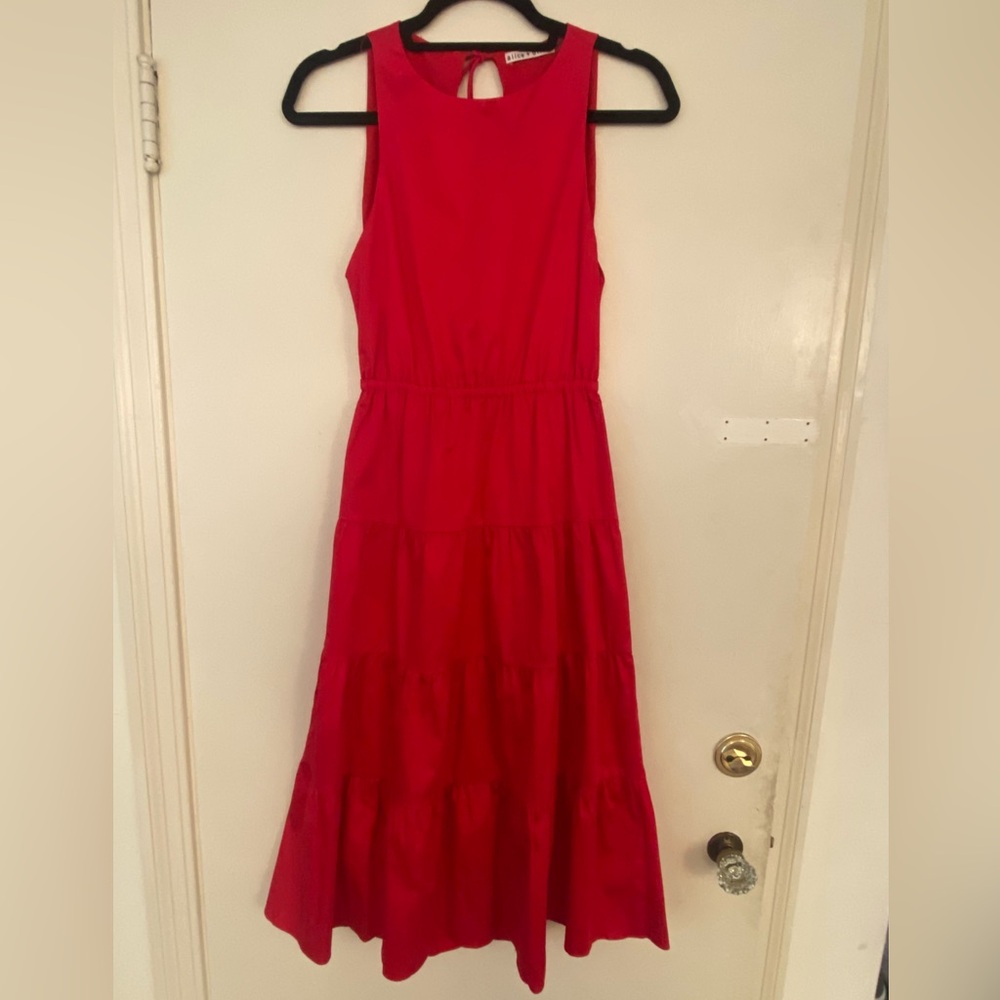 Alice + Olivia Open Back Midi Red Dress